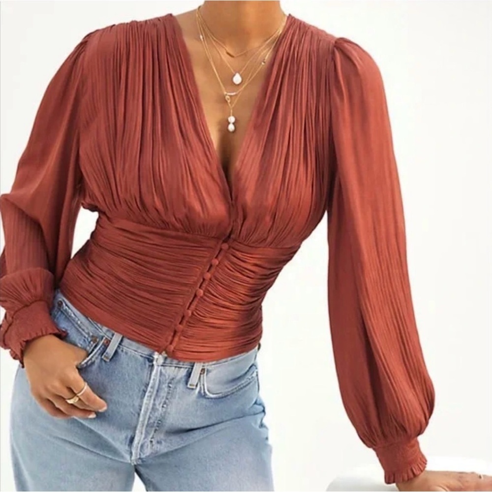 Anthropologie’s Current Air Rust Color Button Front Blouse Excellent Size XS